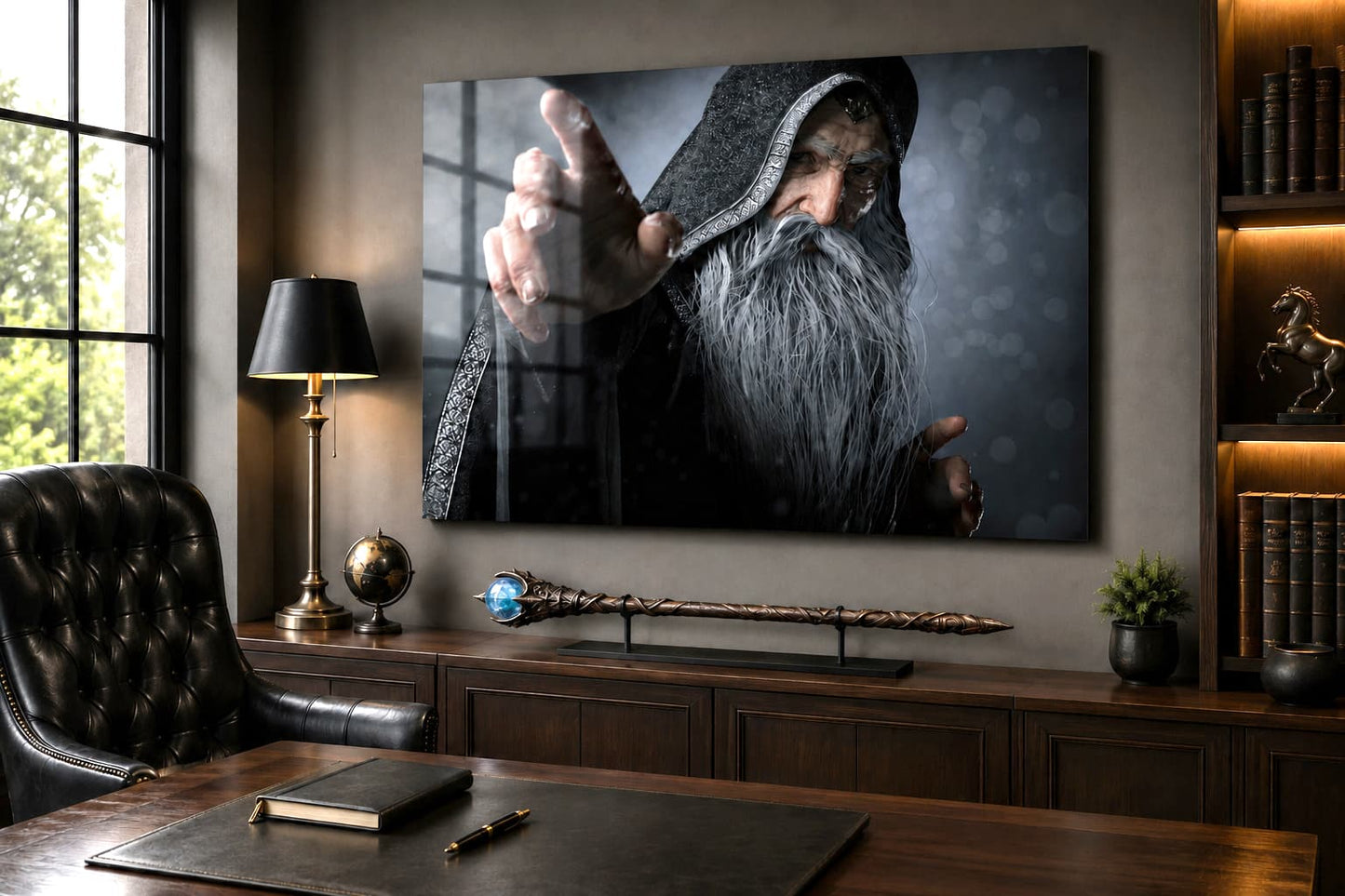 A hand-crafted fantasy illustration of an elderly hooded wizard extending his hand toward the viewer. Featuring a flowing silver beard, detailed robes, cinematic lighting, and realistic textures, this original fantasy artwork captures the power and mystery of an ancient arcane mage.