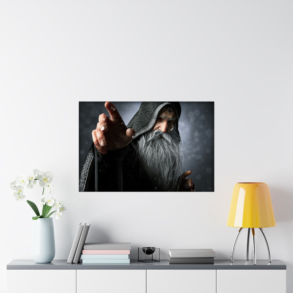 A hand-crafted fantasy illustration of an elderly hooded wizard extending his hand toward the viewer. Featuring a flowing silver beard, detailed robes, cinematic lighting, and realistic textures, this original fantasy artwork captures the power and mystery of an ancient arcane mage.