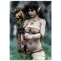 Handcrafted Dark Elf Necromancer wall art featuring a mystical female elven spellcaster holding an ancient skull staff amid glowing green mist. Fantasy artwork ideal for gaming rooms, RPG fans, and dark fantasy décor.