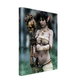 Handcrafted Dark Elf Necromancer wall art featuring a mystical female elven spellcaster holding an ancient skull staff amid glowing green mist. Fantasy artwork ideal for gaming rooms, RPG fans, and dark fantasy décor.