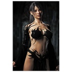 Handcrafted Dark Sorceress wall art featuring a powerful gothic fantasy spellcaster in elegant black attire inside an ancient cathedral. Fantasy artwork perfect for gaming rooms, RPG fans, and gothic fantasy décor.
