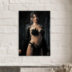Handcrafted Dark Sorceress wall art featuring a powerful gothic fantasy spellcaster in elegant black attire inside an ancient cathedral. Fantasy artwork perfect for gaming rooms, RPG fans, and gothic fantasy décor.