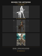 Behind the artwork showing the wireframe, textured and posed 3D scene, and finished Druid and Wolf fantasy artwork by Digital Storm Cinema.