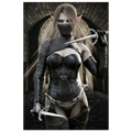 Handcrafted Elf Assassin wall art featuring a masked female elven rogue wielding twin daggers inside an ancient stone fortress. Fantasy artwork perfect for gaming rooms, RPG fans, and medieval fantasy décor.
