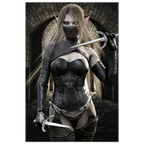 Handcrafted Elf Assassin wall art featuring a masked female elven rogue wielding twin daggers inside an ancient stone fortress. Fantasy artwork perfect for gaming rooms, RPG fans, and medieval fantasy décor.