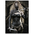 Handcrafted Elf Assassin wall art featuring a masked female elven rogue wielding twin daggers inside an ancient stone fortress. Fantasy artwork perfect for gaming rooms, RPG fans, and medieval fantasy décor.