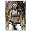 Handcrafted Elven Archer wall art featuring a graceful female elf ranger carrying an ornate longbow and quiver of arrows before majestic medieval arches. Fantasy artwork perfect for gaming rooms, RPG fans, archery enthusiasts, and medieval fantasy décor.