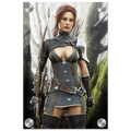 Handcrafted Fantasy Elf Ranger wall art featuring a skilled female elven archer carrying an ornate longbow and quiver while standing in an enchanted forest. Fantasy artwork perfect for gaming rooms, RPG fans, archery enthusiasts, and medieval fantasy décor.