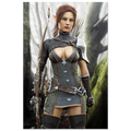 Handcrafted Fantasy Elf Ranger wall art featuring a skilled female elven archer carrying an ornate longbow and quiver while standing in an enchanted forest. Fantasy artwork perfect for gaming rooms, RPG fans, archery enthusiasts, and medieval fantasy décor.