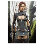 Handcrafted Fantasy Elf Ranger wall art featuring a skilled female elven archer carrying an ornate longbow and quiver while standing in an enchanted forest. Fantasy artwork perfect for gaming rooms, RPG fans, archery enthusiasts, and medieval fantasy décor.