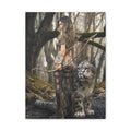 Fantasy Archer Warrior with  Leopard - Matte Stretched Canvas Wall Art - No ai - human created illustration art