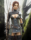 Female elf ranger fantasy art featuring an armored female archer with bow and arrows in an enchanted forest.