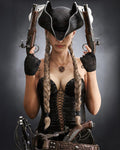 Female pirate digital download dark fantasy wall art with tricorn hat and dual antique pistols
