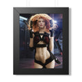 Red-haired sci-fi assassin holding dual futuristic pistols in a cyberpunk setting, wearing sleek tactical armor with dramatic lighting and detailed realism.