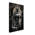 Handcrafted Elf Assassin wall art featuring a masked female elven rogue wielding twin daggers inside an ancient stone fortress. Fantasy artwork perfect for gaming rooms, RPG fans, and medieval fantasy décor.