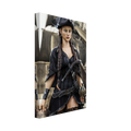 Handcrafted fantasy artwork featuring a female pirate captain with braided hair and a tricorne hat standing before a historic sailing ship, wearing elegant pirate attire with a flintlock pistol and nautical accessories. Premium wall art for fantasy collectors, pirate enthusiasts, gaming rooms, and nautical décor.