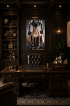 Handcrafted fantasy artwork featuring a female pirate with long braided hair wearing a tricorne hat and leather corset while holding dual flintlock pistols. A dramatic pirate portrait with cinematic lighting, perfect for fantasy collectors, gaming rooms, nautical décor, and pirate enthusiasts.