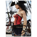 Handcrafted Female Pirate Captain wall art featuring a fearless pirate aboard a historic sailing ship holding a polished cutlass with twin flintlock pistols. Premium fantasy artwork for pirate collectors, gaming rooms, nautical décor, and fantasy enthusiasts.