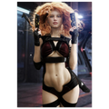 A handcrafted science fiction illustration of a futuristic female assassin with vibrant curly crimson hair standing confidently inside a high-tech industrial corridor. She holds dual futuristic pistols while wearing sleek tactical combat gear with cyberpunk-inspired armor accents and fingerless gloves. Dramatic cinematic lighting highlights her determined expression, realistic textures, and futuristic environment, creating a powerful action scene inspired by cyberpunk worlds, science fiction films, futurist